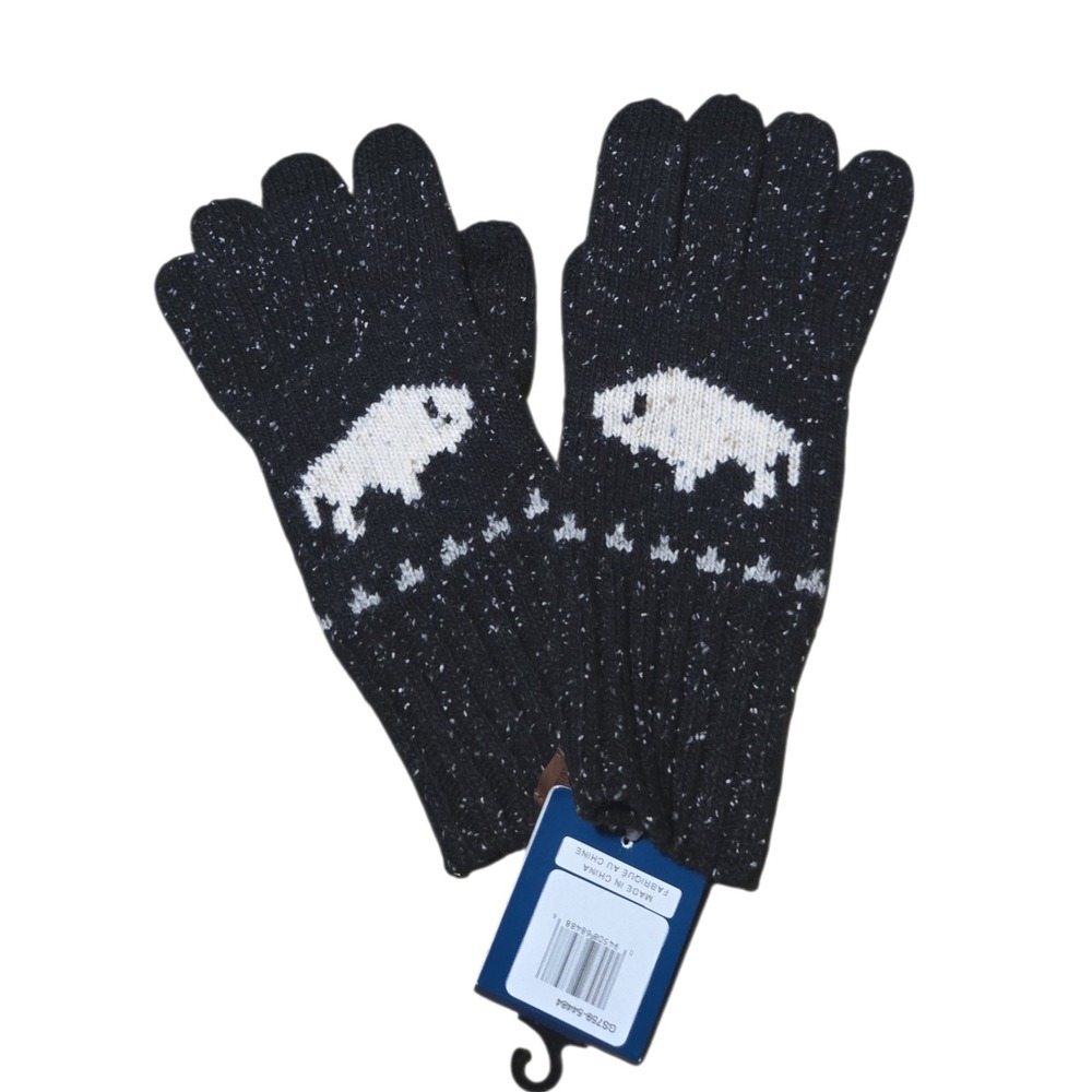 Pendleton Black Speckled Bison Knit Gloves L/XL White Buffalo GS759-54484 NEW